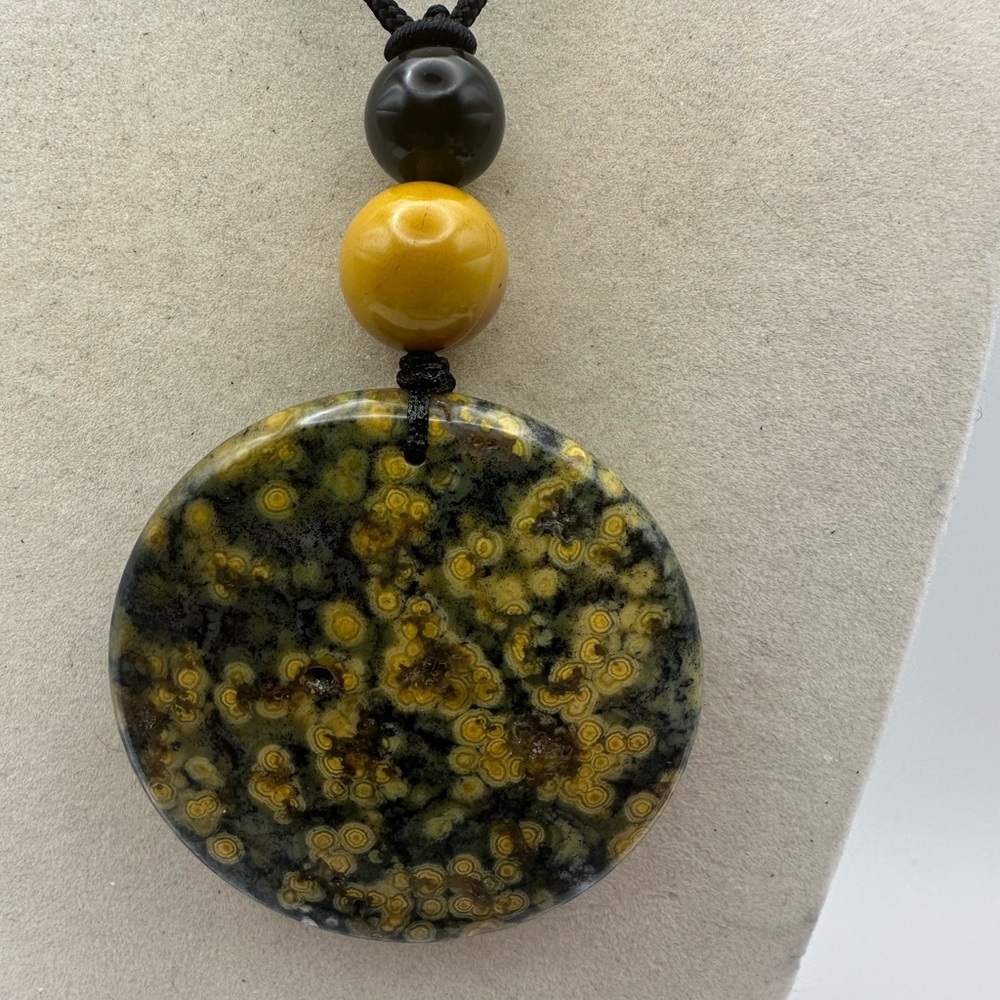 Large Round Ocean Jasper Pendant Necklace with Mookaite Jasper and Onyx on Rope - Picture 8 of 14